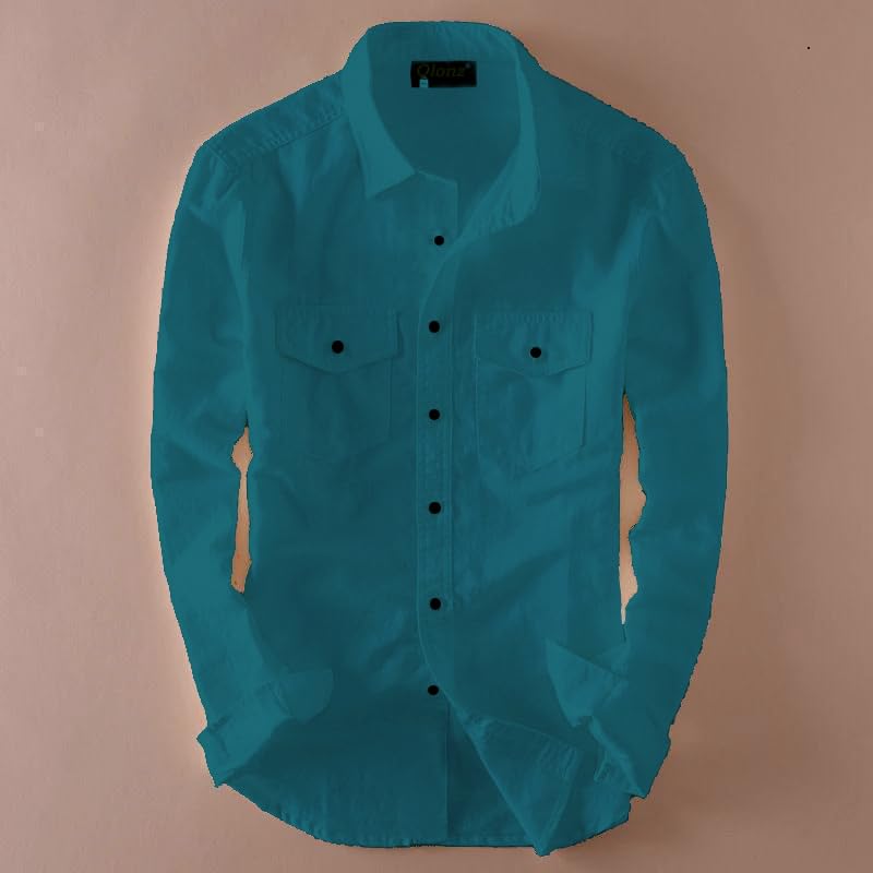 Rebelify MenS Cotton Blend Shirt With Pockets Full Sleeves Collared Neck Solid Pattern Botton Down Closure Regular Fit And Stan