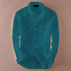 Rebelify MenS Cotton Blend Shirt With Pockets Full Sleeves Collared Neck Solid Pattern Botton Down Closure Regular Fit And Stan