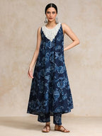 Varanga Floral Printed Mirror & Thread Embroidered Yoke Anarkali Kurta With Trouser