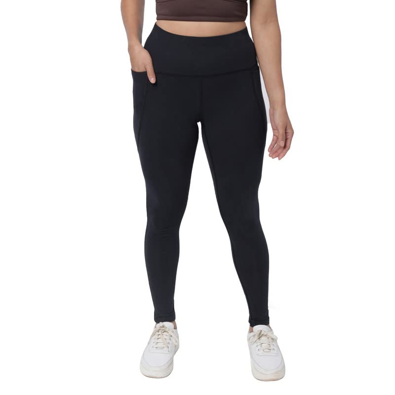 Blissclub Women High Rise Groove-in Cotton Leggings |Ankle Length | Adjustable Inner Drawcord | 2 Deep Side Pockets | Cottonsoft