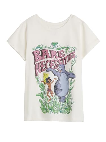 The Souled Store Official Jungle Book: Bare Necessities Girls Short Sleeves Round Neck White Graphic Printed Regular Fit Cotton 