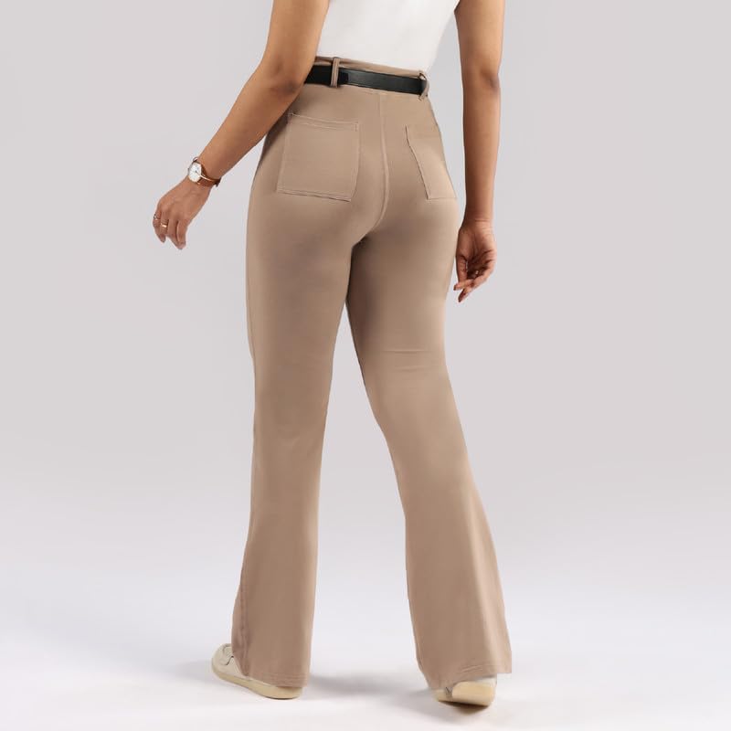 BlissClub AM:PM Air Flare Trousers Cotton for Women Upto 54 ft | Bootcut Trousers and Formal Pants for Women Office wear | Tail