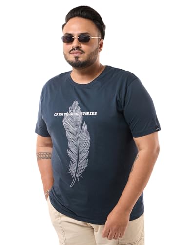 Bewakoof Mens Graphic Print Regular Fit Half Sleeve Round Neck Cotton Jersey Plus Size T-Shirt_637615_Blue_6XL