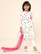 A.T.U.N. (All Things Uber Nice) Girls Printed Angrakha Pure Cotton Kurta With Leggings & Dupatta