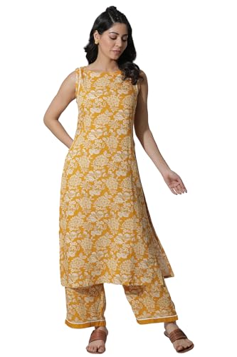W For Woman W Women Yellow Floral Print Rayon Kurta Set With Flared Pant_24Fews10593-123340_L