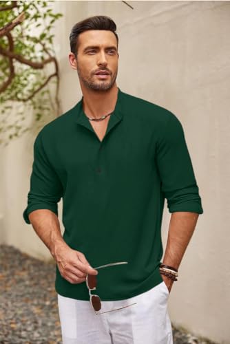 Bellstone MenS Cotton Blend Regular Shirt (Kurta1601_Dark Green_Xl