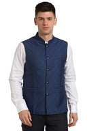 Turtle Men Blue Polyviscose Jacquard Print Party Nehru Jacket