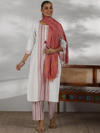 Libas Womens Printed Cotton Blend Straight Kurta With Trousers And Dupatta