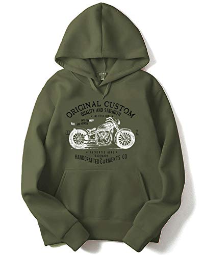 ADRO Men's Custom Biker Rider Printed Cotton Full Sleeve Hoodies (H21-M-CUS-OL_Olive_XL)