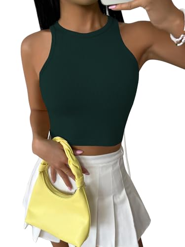 Toochki Top for Women| Crop Short Tops | Spandex | Dark Green | Strachable Tank Style Solid Tunics for Girls