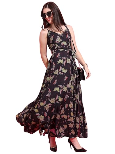 Ketch WomenS Polyester Maxi Dress (Khj6000432_Black/Beige/Multi
