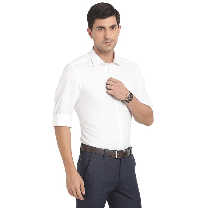 Turtle Men 100% Cotton White Dobby Slim Fit Full Sleeve Formal Shirt