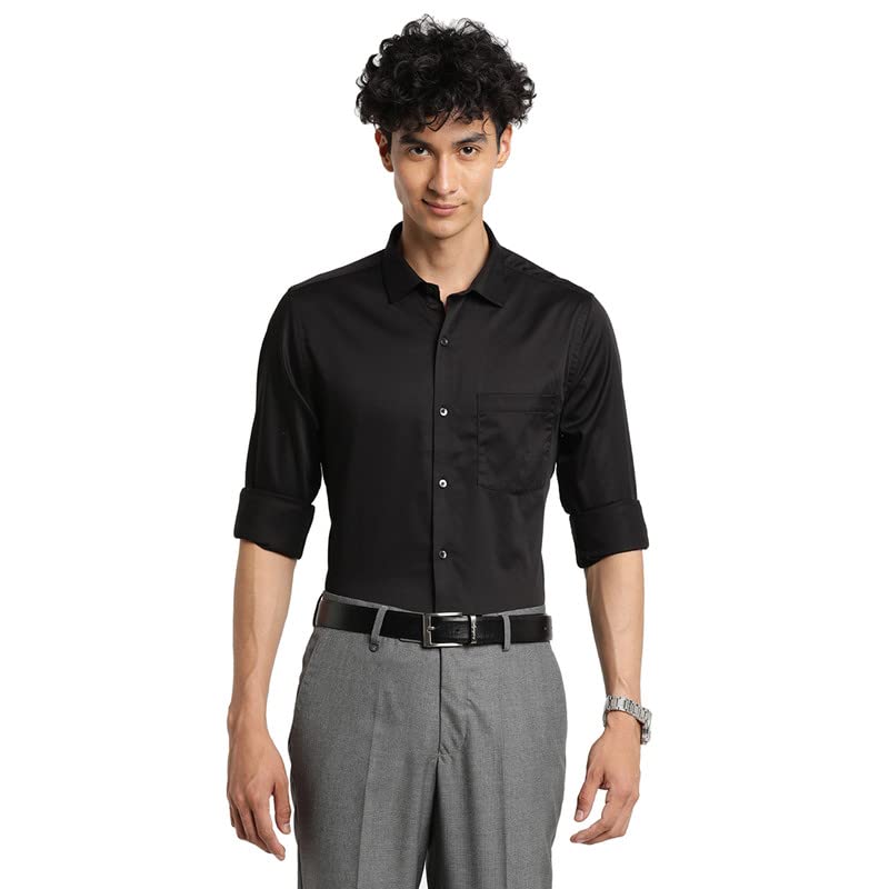 Turtle Men Cotton Solid Slim Fit Ceremonial Shirts Black
