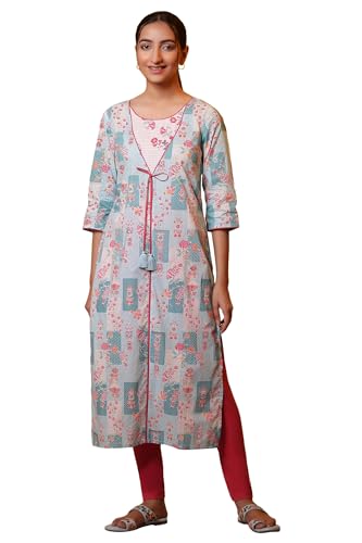 Aurelia Womens Cotton Floral Regular Kurta (24FEA15152_Blue
