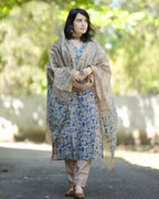 ANNI DESIGNER Womens Cotton Blend Straight Printed Kurta with Pant & Dupatta (Moringa Blue_XL_Blue_X-Large)