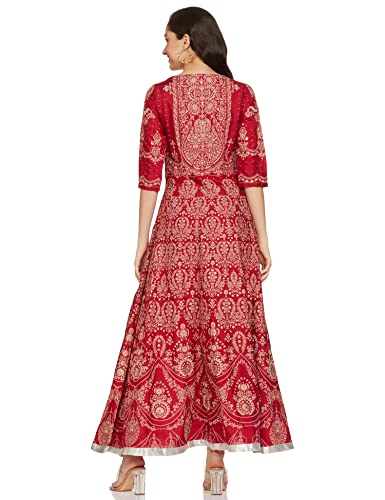 W For Woman Dark Red Ethnic Motif Khadi Sequin Maxi Dress