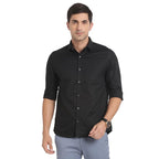 Turtle Men 100% Cotton Regular Fit Black Self Design Formal Shirt