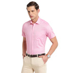 Turtle Men Cotton Solid Regular Fit Half Sleeve Formal Shirts Pink