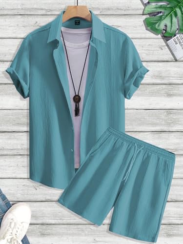 Tagdo MenS 2-Piece Summer Outfit - Short-Sleeve Shirt And Matching Shorts