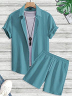 Tagdo MenS 2-Piece Summer Outfit - Short-Sleeve Shirt And Matching Shorts