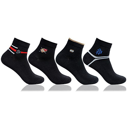 Bonjour 4 Pairs Mens Casual Black Cotton Ankle Length Socks_Bro2200Bk-Po4