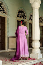 ANNI DESIGNER Womens Rayon Blend Solid Anarkali Kurta with Pant & Dupatta (KUSPARI Lavender_M_Purple_Medium)