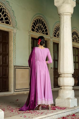 ANNI DESIGNER Womens Rayon Blend Solid Anarkali Kurta with Pant & Dupatta (KUSPARI Lavender_S_Purple_Small)