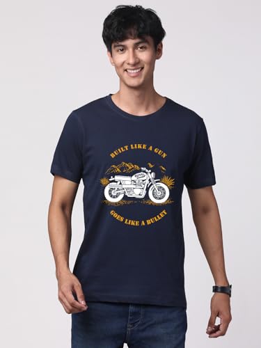 ADRO Mens Royal Bike Design Printed 100% Cotton T-Shirt - Regular Fit, Printed T-Shirts for Men (RN24-RYL-NB_Navy_XL)