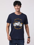 ADRO Mens Royal Bike Design Printed 100% Cotton T-Shirt - Regular Fit, Printed T-Shirts for Men (RN24-RYL-NB_Navy_S)