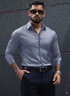 Indoprimo MenS Stylish Solid Satin Casual Shirt For Men Full Sleeve Darkgrey