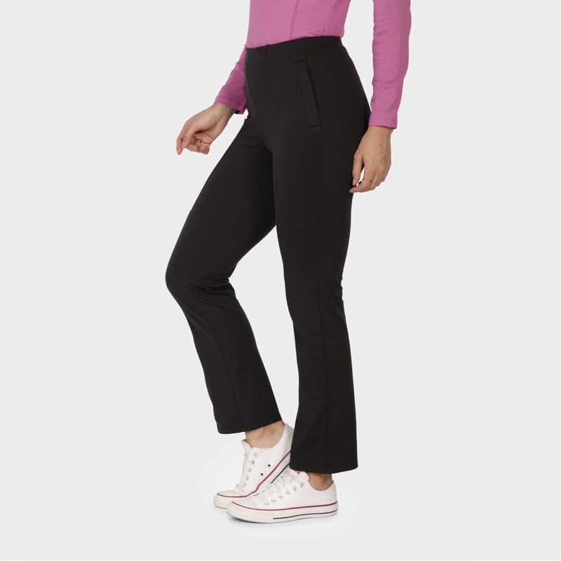 BlissClub Women The Ultimate High Rise Straight Pants|Trousers for Women|Straight Fit|Pintuck Design|Polyester,Black