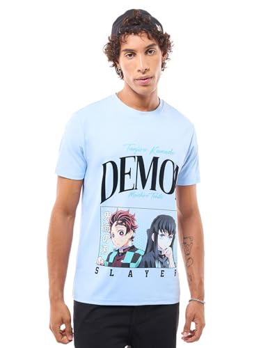 Bewakoof Official Demon Slayer Merchandise Tanjiro Kamado Mens Graphic Printed Regular Fit Half Sleeve Round Neck Pure Cotton T