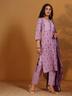 Varanga Ethnic Floral Printed Straight Kurta Paired With Tonal Printed Bottom And Dupatta