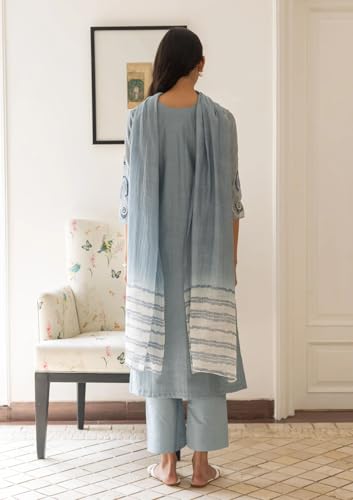 ANNI DESIGNER Womens Rayon Viscose Printed Straight Kurta with Pant & Dupatta (Gana Blue_XXL_Blue_XX-Large)