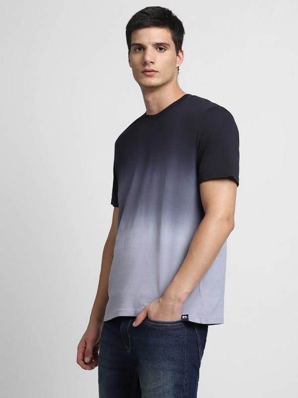 Dennis Lingo MenS Cotton Ombre Crew Neck Slim Fit T-Shirts (Black, M)