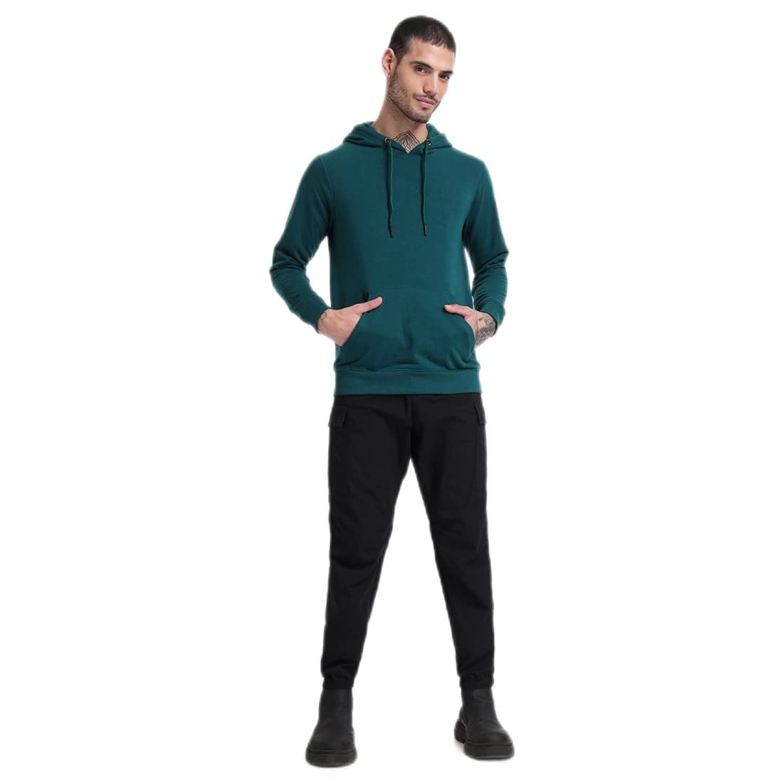Bewakoof MenS Solid Regular Fit Full Sleeve Terry Hoodies Blue