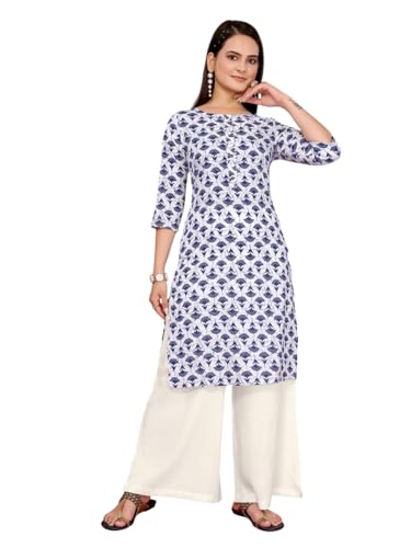Rangita Off White Rayon Straight Printed Knee Length Kurti | Kurta For Women_3Xl