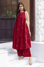ANNI DESIGNER Womens Rayon Blend Straight Printed Kurta with Palazzo (DEEKSHA RED_S_Red_Small)