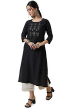 Soch Womens Black Viscose Blend Yoke Embroidered Kurta With Beads