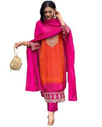 ANNI DESIGNER Womens Rayon Blend Straight Embroidered Kurta with Pant & Dupatta (Lasivan Pink_XL_Pink_X-Large)