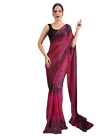 Satrani Womens Georgette Printed & Ready To Wear Saree with Unstitched Blouse Piece (3374S361NA_Pink &Wine3)