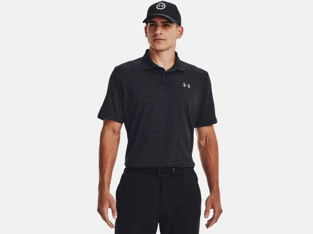 Under Armour 1377376-1-SM Men's UA Matchplay Stripe Polo Black SM