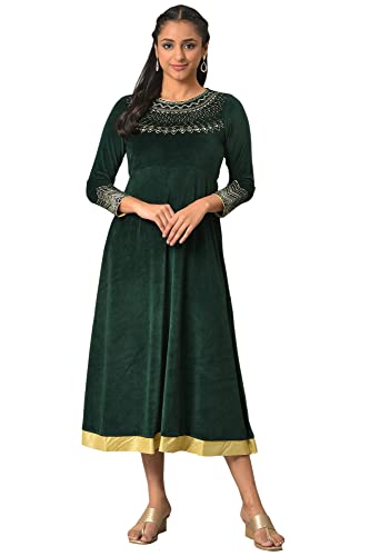 Aurelia Green Embroidered Anarkali Cotton Poly Kurta