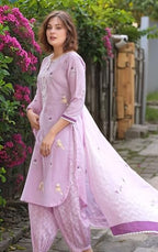 ANNI DESIGNER Womens Rayon Blend Hand Block Printed Straight Kurta with Pant & Dupatta (RAGSRI-Purple-NW_S_Purple_Small)