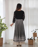 ANNI DESIGNER Womens Georgette Chikankari Embroidered Anarkali Kurti (Kari Black-KBV_L_Black_Large)