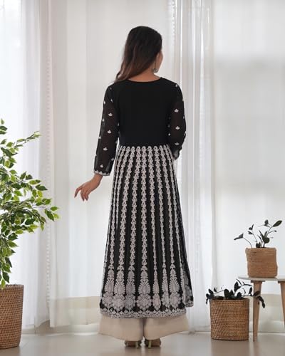 ANNI DESIGNER Womens Georgette Chikankari Embroidered Anarkali Kurti (Kari Black-KBV_L_Black_Large)