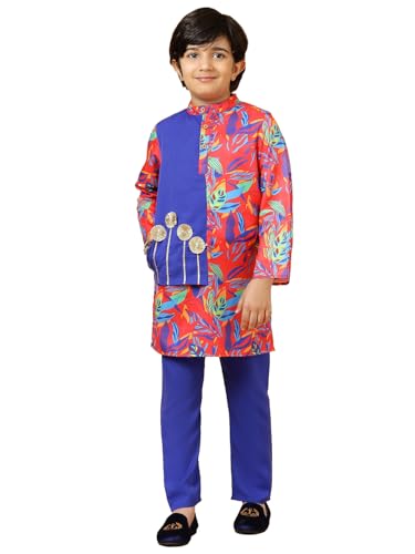 A.T.U.N. (All Things Uber Nice) Red Blue Printed Kurta Pyjama Set For Boys