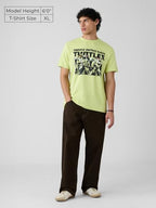 The Souled Store Official Tmnt: The Squad Mens Regular Fit Half Sleeve Graphic Printed Cotton Off Green Color T-Shirt