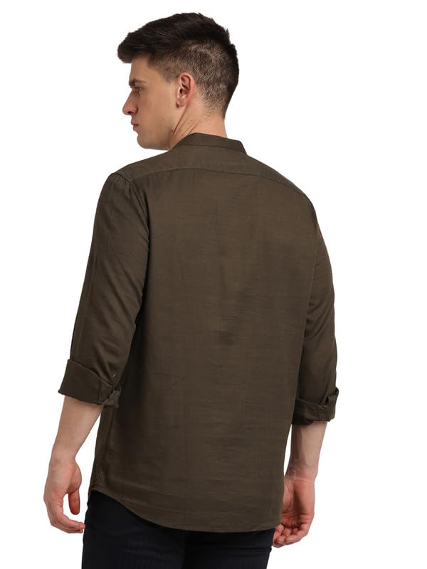 Turtle Men 100% Cotton Slim Fit Solid Casual Brown Kurta Shirt