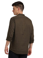 Turtle Men 100% Cotton Slim Fit Solid Casual Brown Kurta Shirt